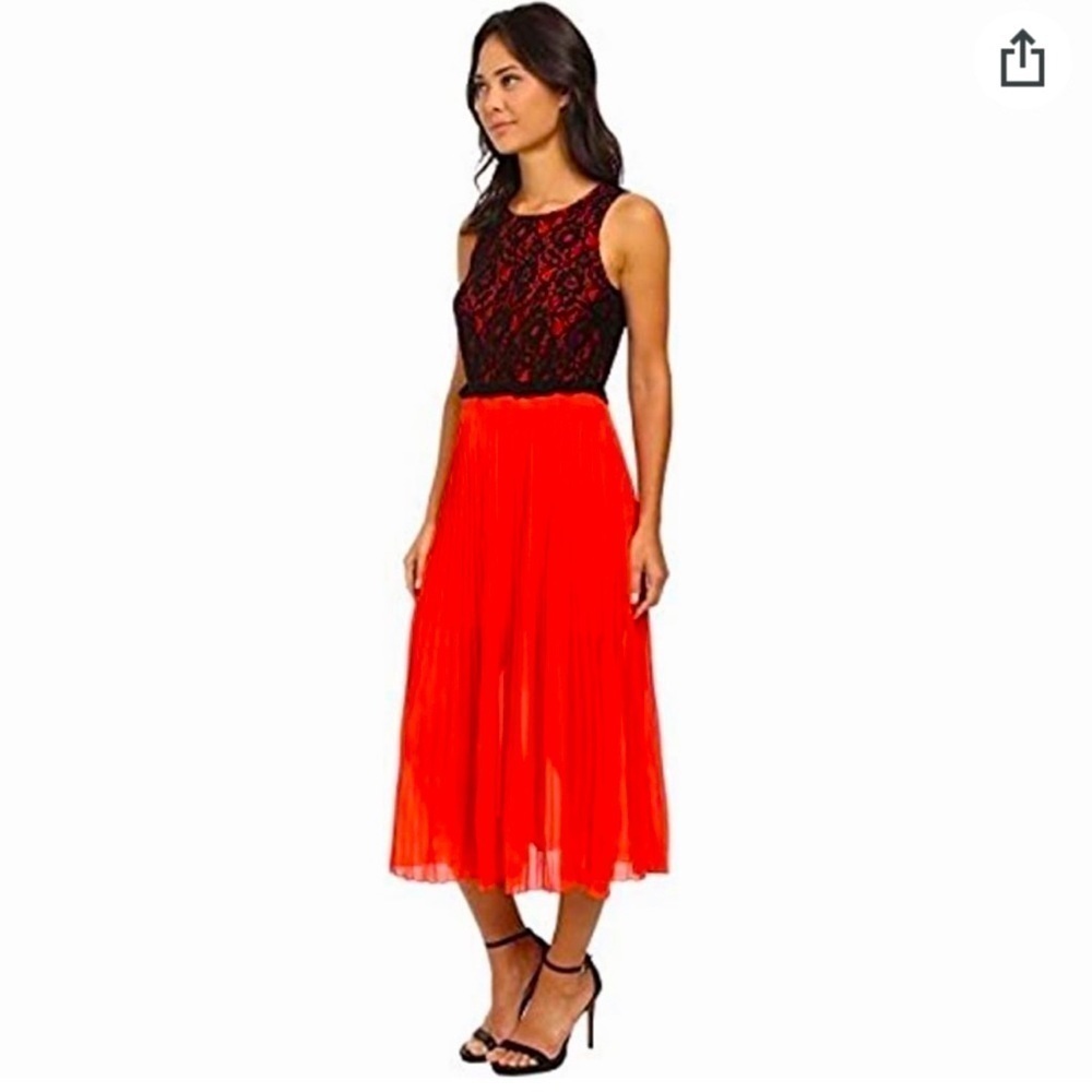 NWT! Victorian Vintage Red Chiffon Pleated Black Lace Dress - Small 🍭
